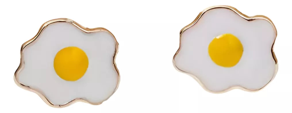 Set X2 Caravanas Con Forma Huevo Frito Aleación Plata