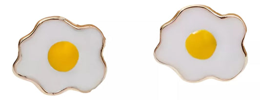 Set X2 Caravanas Con Forma Huevo Frito Aleación Plata