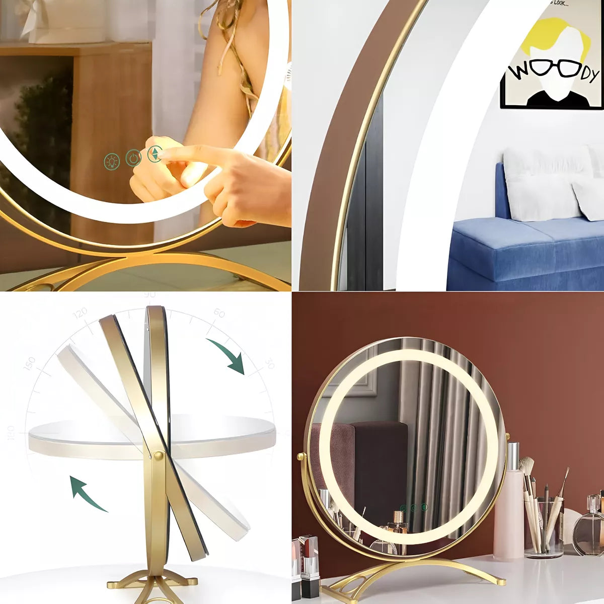 Espejo De Maquillaje Luces Led 360° Regulable 3 Colores