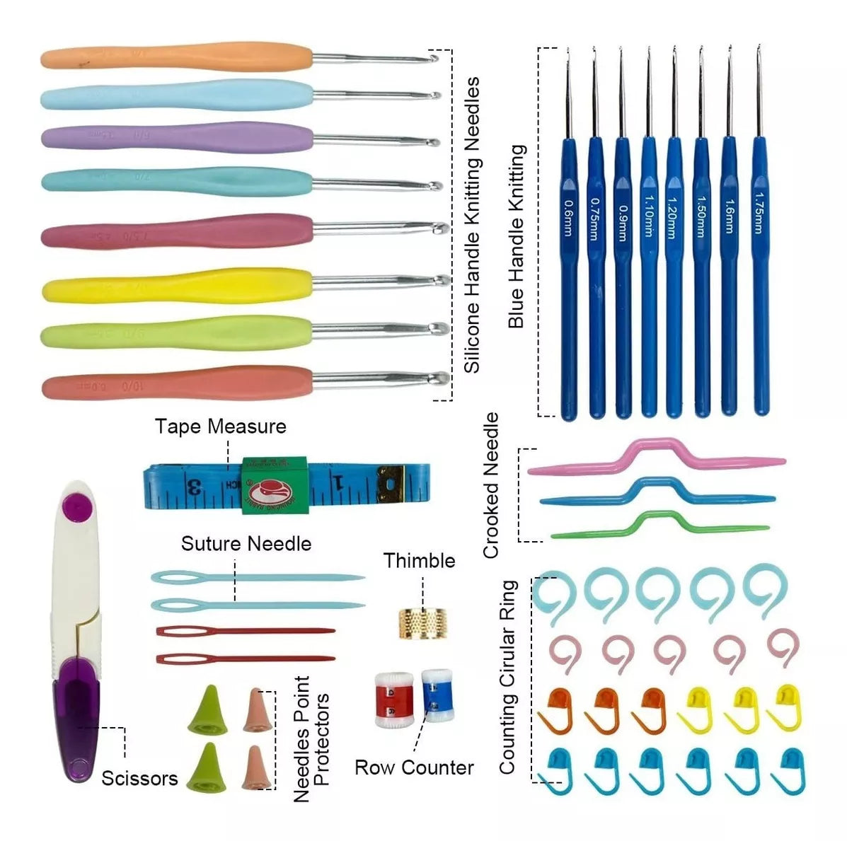 Completo Set Agujas Crochet + Estuche + Accesorios Tejido 55 piezas