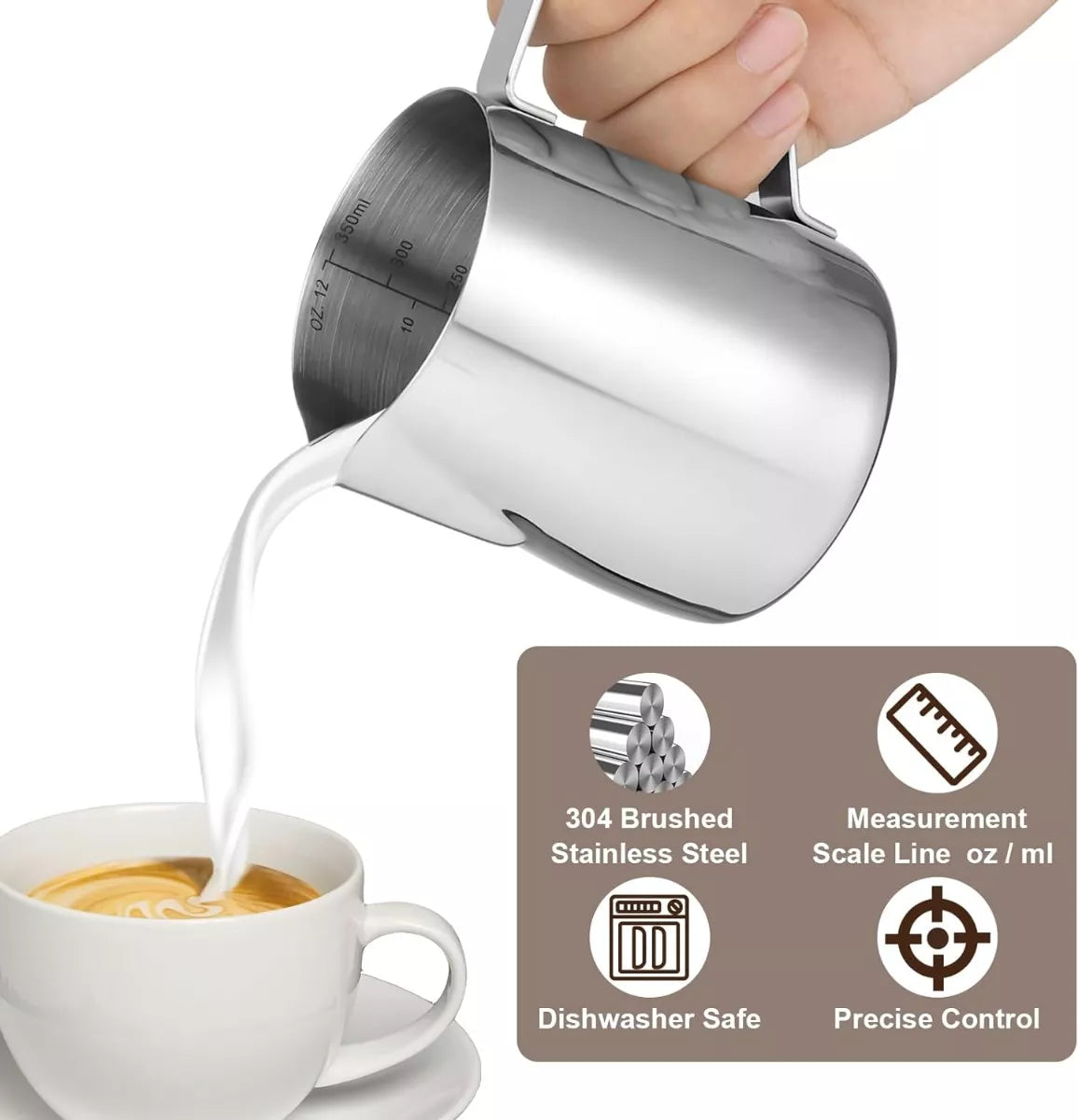 Jarra Para Espumar Leche Barista 350 Ml Acero Inoxidable