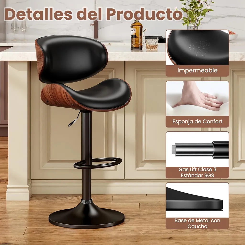 Taburete Banqueta Moderno Con Respaldo Apoya Pies Negro