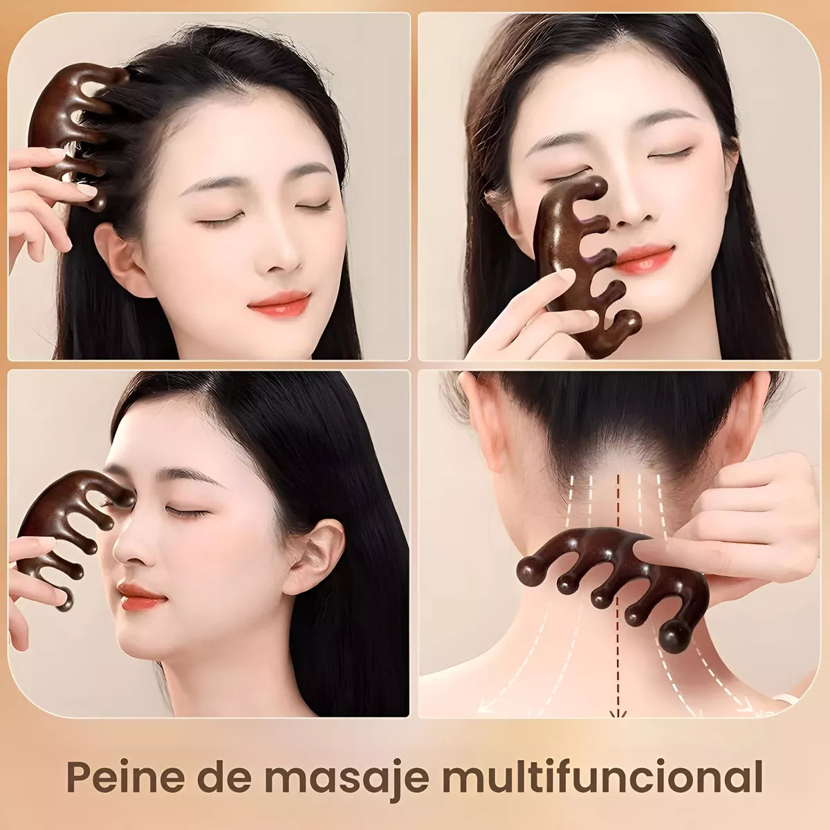 Peine De Masaje Espalda Cabeza Cara Madera Ebano Natural