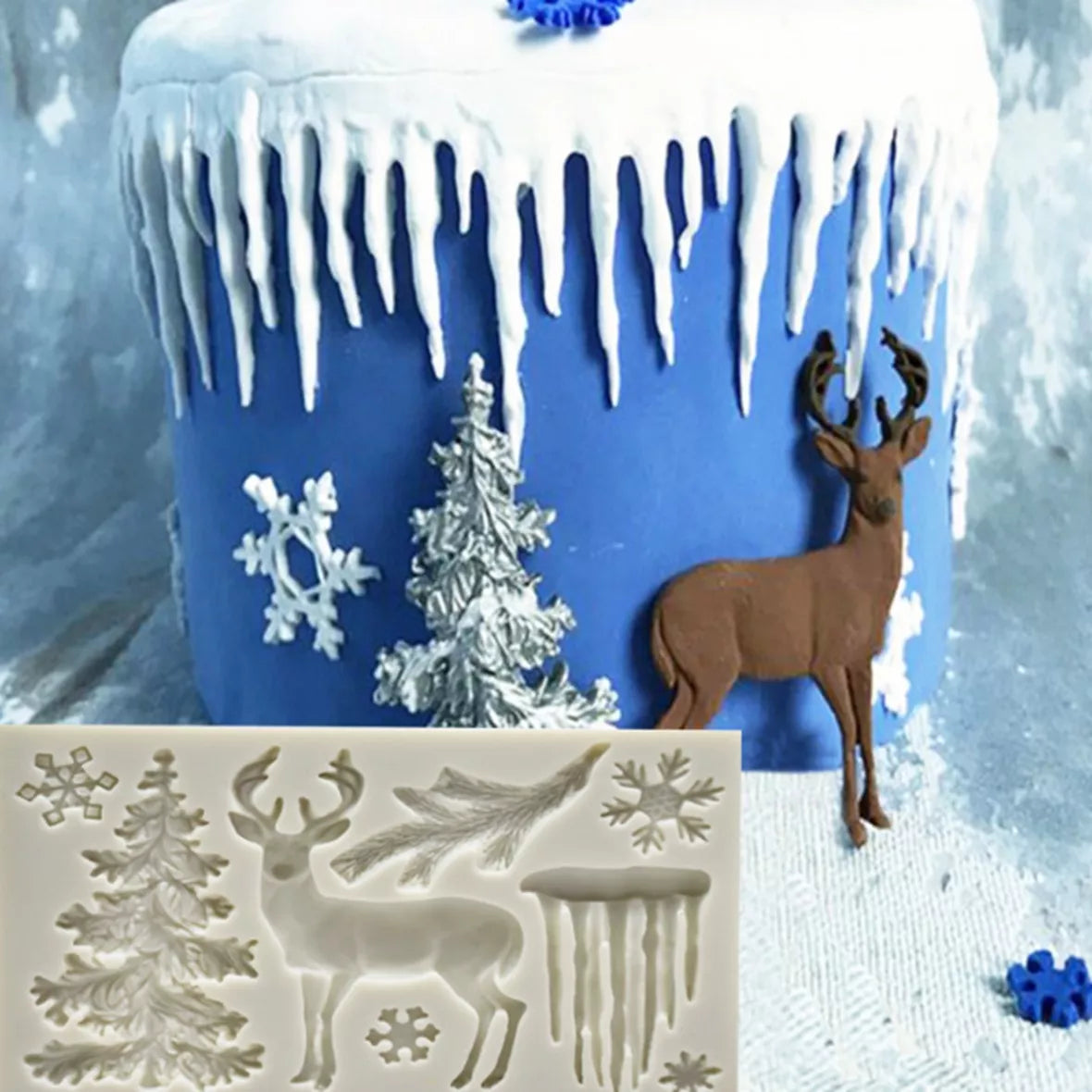 Molde De Silicona Reno Nieve Navidad Decoracion De Tortas R-058