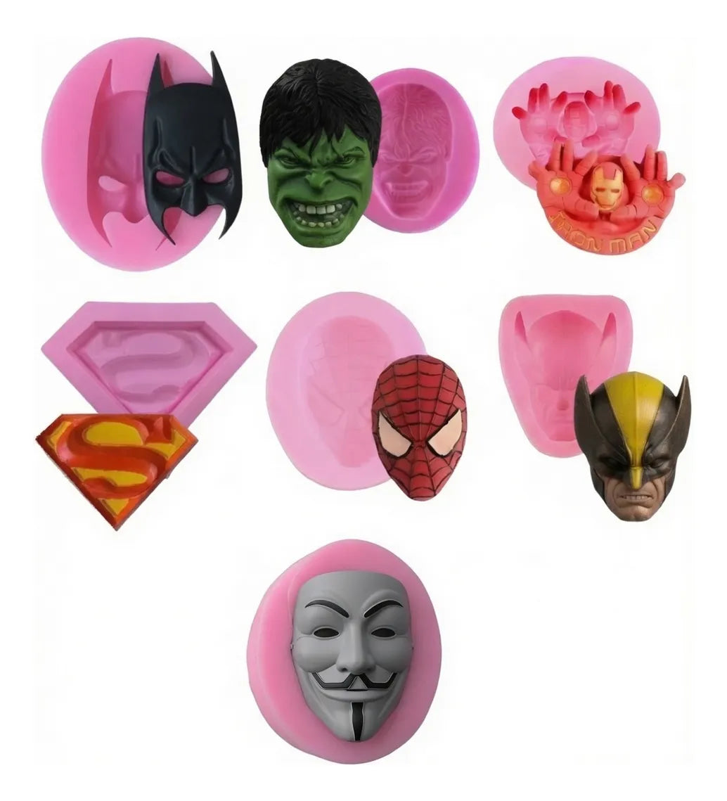 Set X7 Moldes De Silicona Super Heroes Y Villanos Spiderman