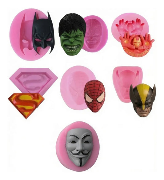 Set X7 Moldes De Silicona Super Heroes Y Villanos Spiderman
