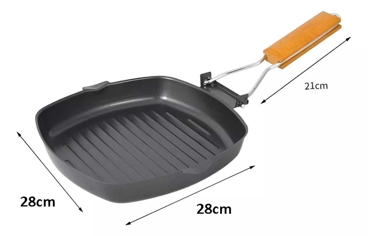 Sartén Plancha Grill Antiadherente Con Mango Madera 28cm