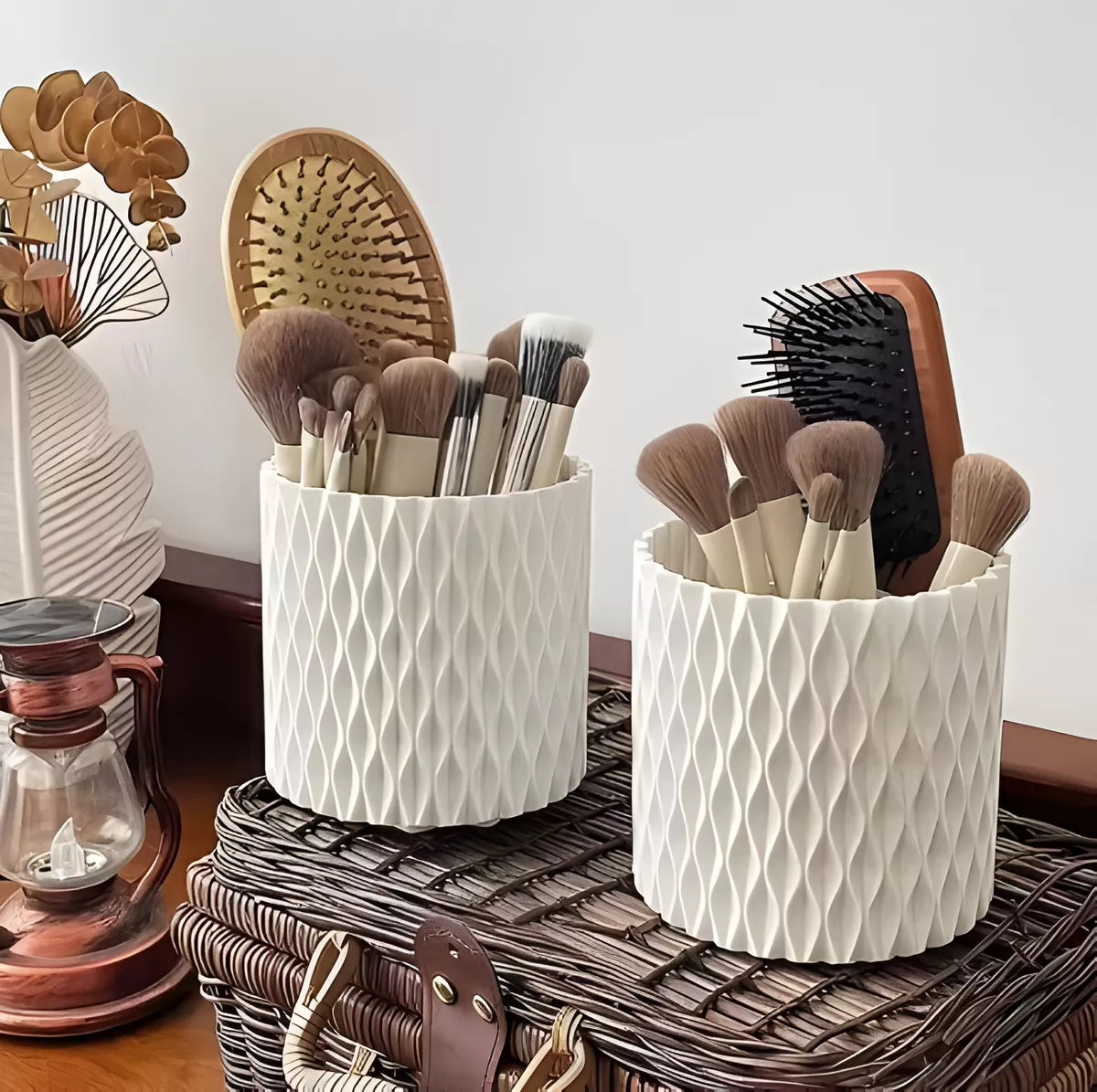 Organizador De Maquillaje O Pinceles Giratorio 360° Moderno BLANCO