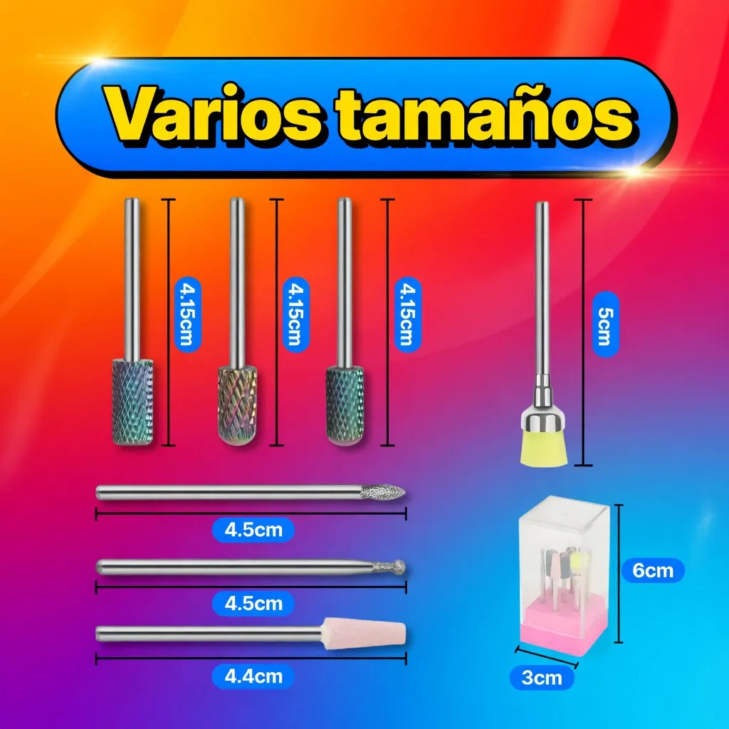 Fresas Combinadas De 7 Piezas Para Manicura Torno Tungsteno
