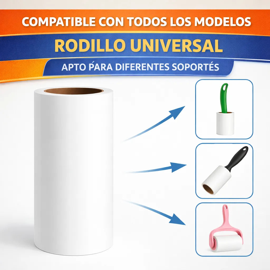 Rodillo Adhesivo Quita Pelos Pelusa Pack X10 Repuesto 700h Blanco