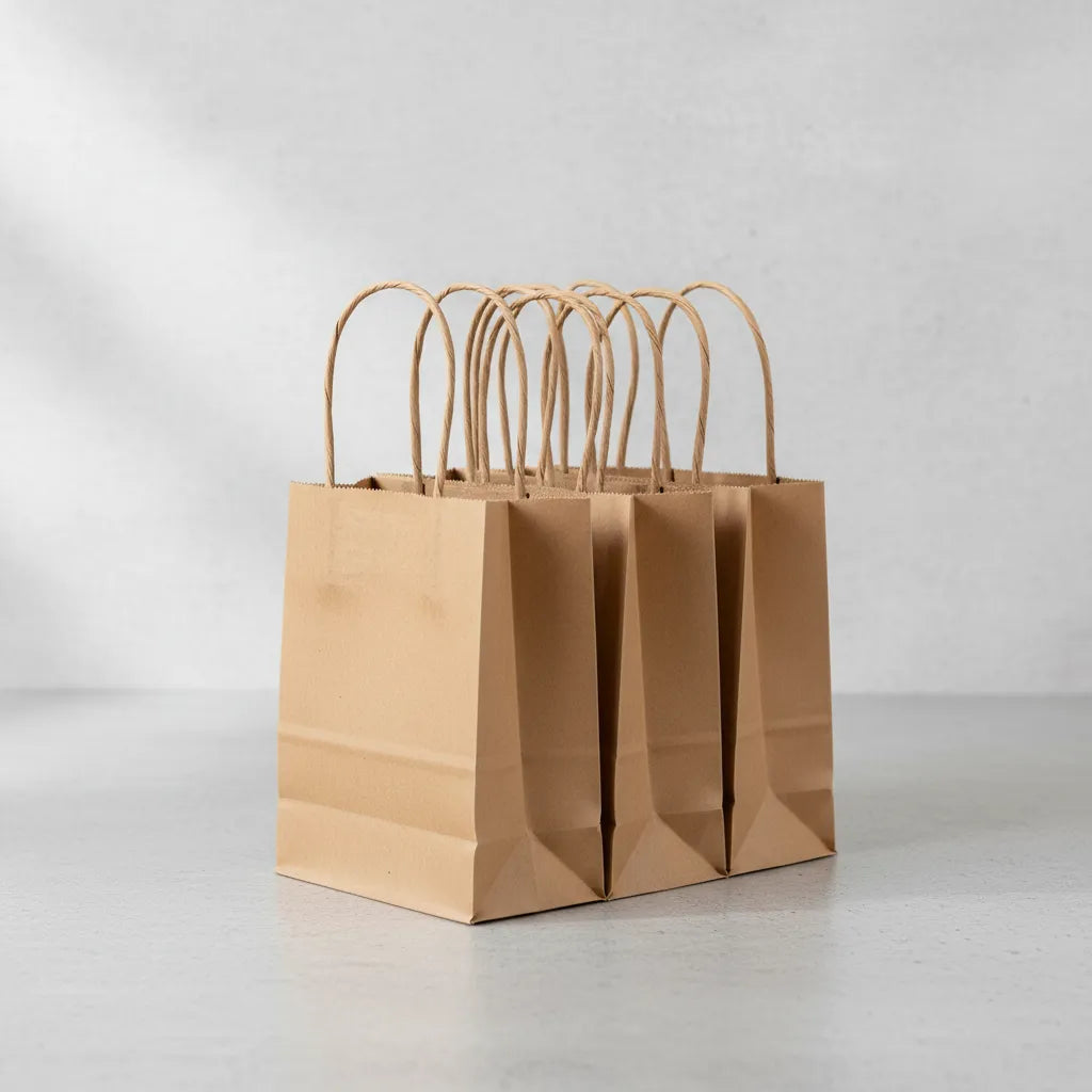 Pack 50 Bolsa De Papel Kraft Con Asas Pequeña 15x22cm