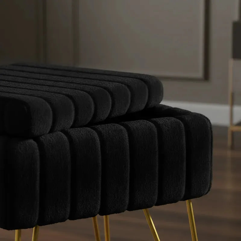 Taburete de Terciopelo con Cajón – Patas de Metal de Calidad NEGRO