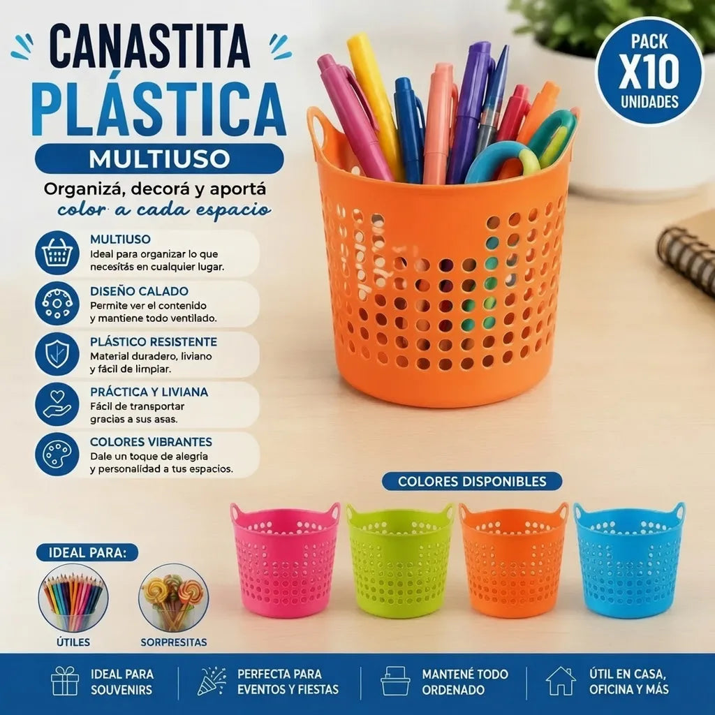 Canastita Plastica Souvenir Sorpresitas Multiuso X 10 Un Naranja