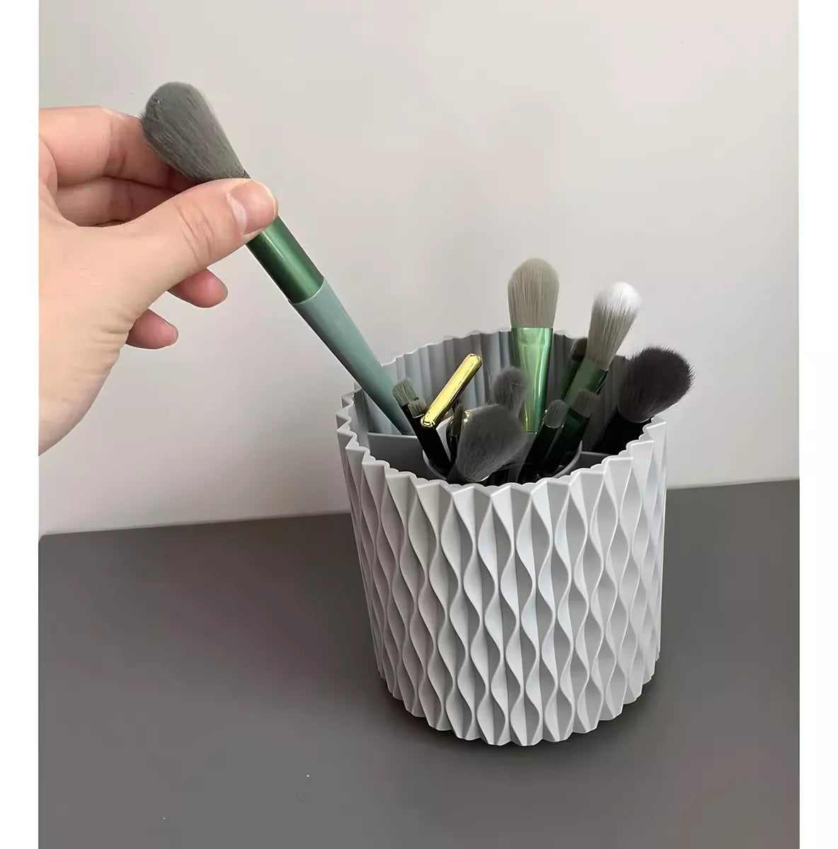Organizador De Maquillaje O Pinceles Giratorio 360° Moderno GRIS
