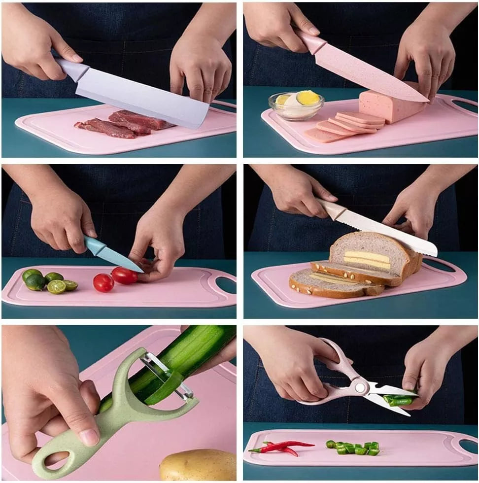 Juego Set Kit De Cuchillos Y Tabla Cocina