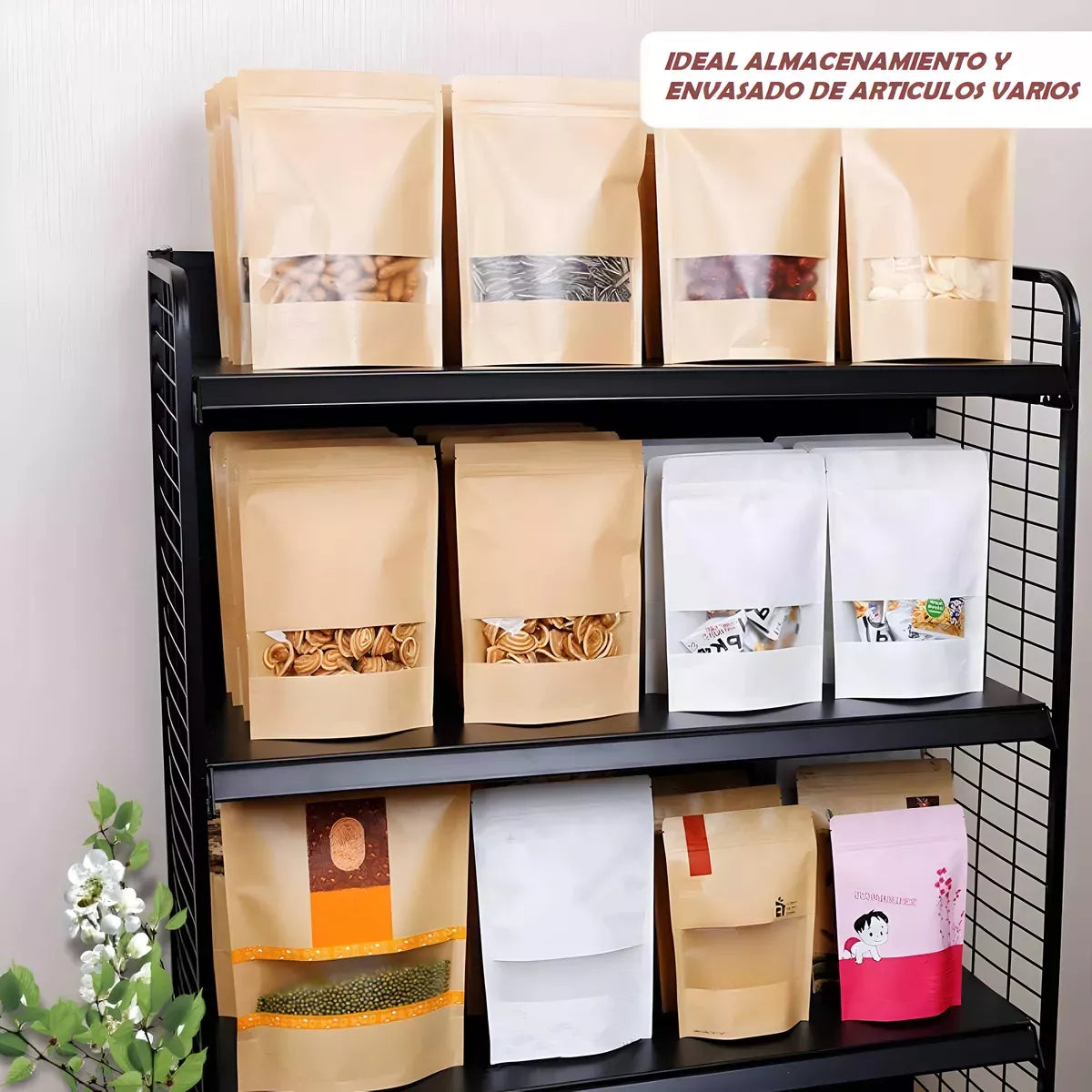 Bolsas Ziploc Papel Kraft Con Visor Pack 50un 26x18cm
