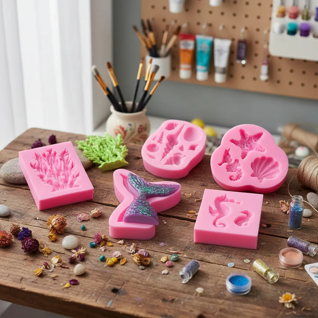 Set De Moldes De Silicona Sirena Estrella Fondant Artesanias