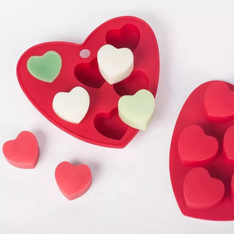 Molde De Pastel De Silicona Corazon x6 Huecos