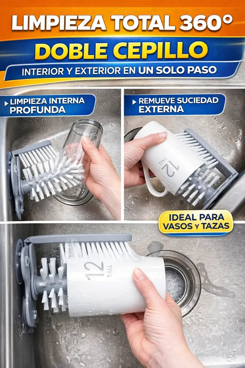 Cepillo Limpia Vasos Botellas Con Ventosas Facil Instalacion