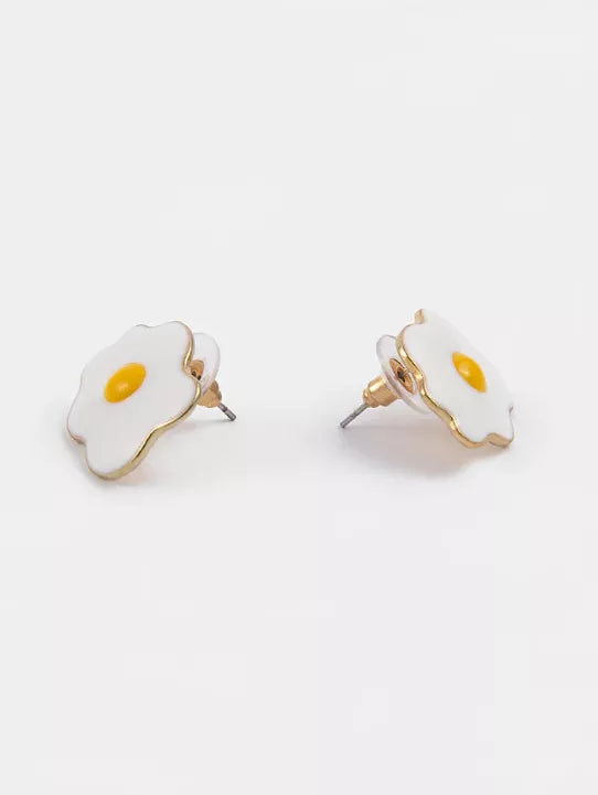 Set X2 Caravanas Con Forma Huevo Frito Aleación Plata