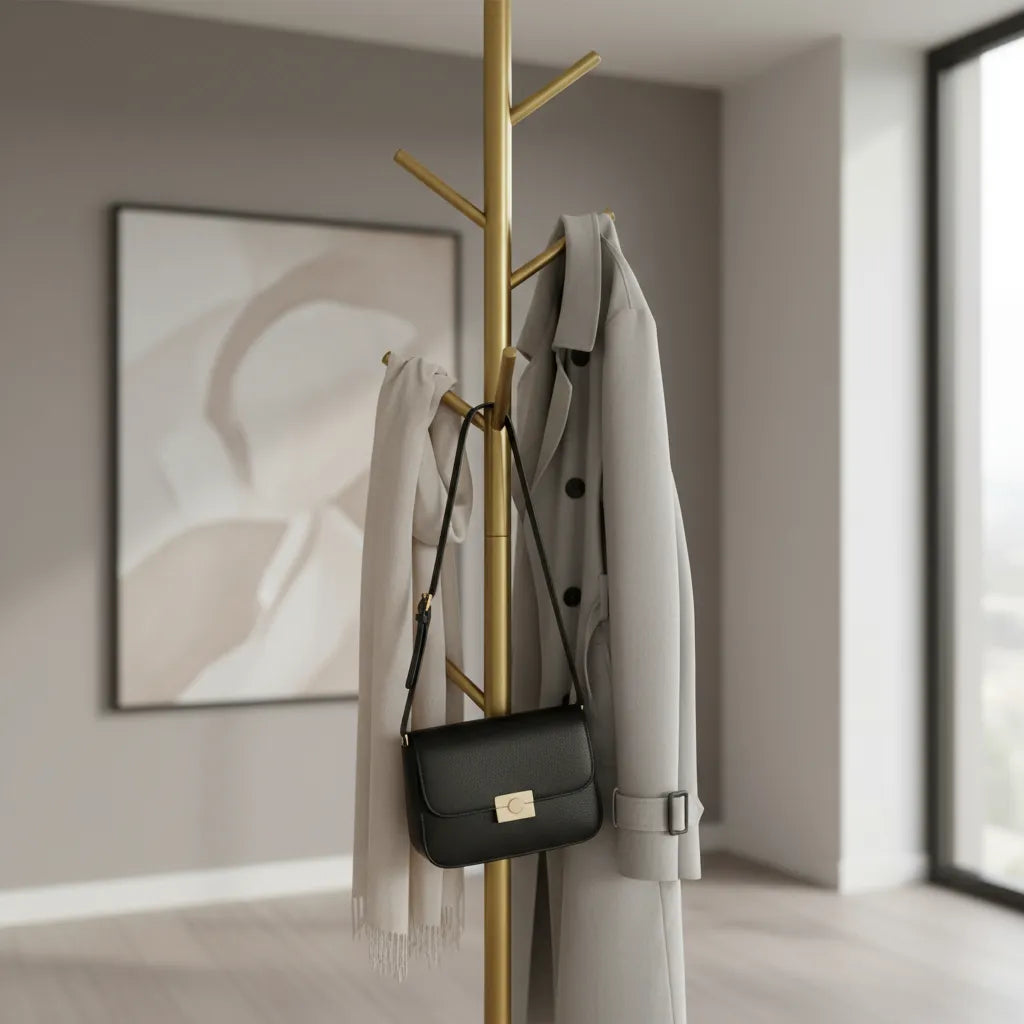 Perchero Moderno Nordico Estructura Piedra Marmol Y Metal dorado