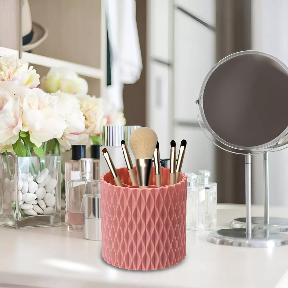 Organizador De Maquillaje O Pinceles Giratorio 360° Moderno ROSADO