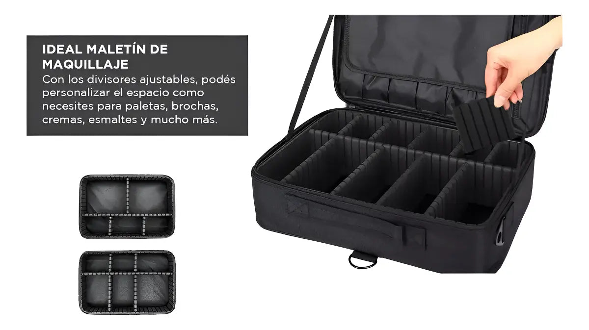 Maletín Bolso Organizador Maquillaje Con Divisores Negro