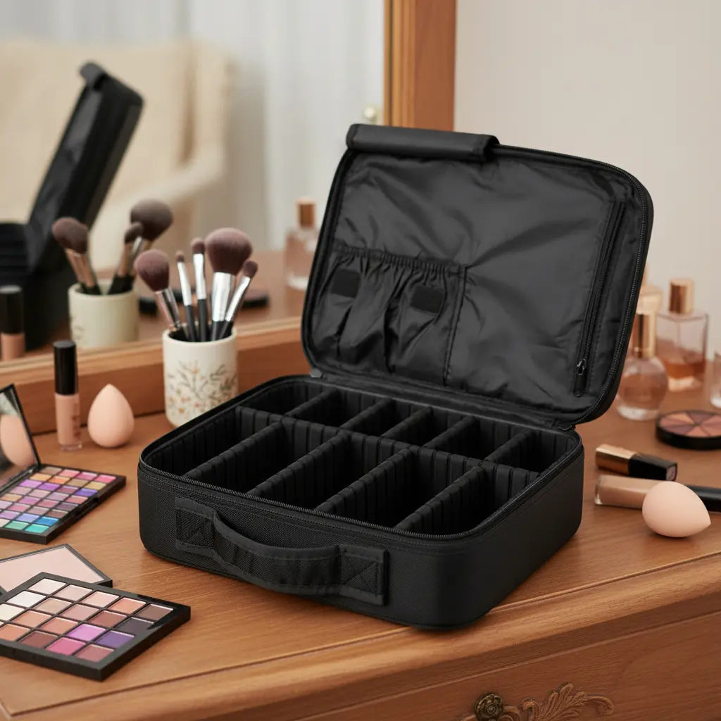 Maletín Bolso Organizador Maquillaje Con Divisores Negro