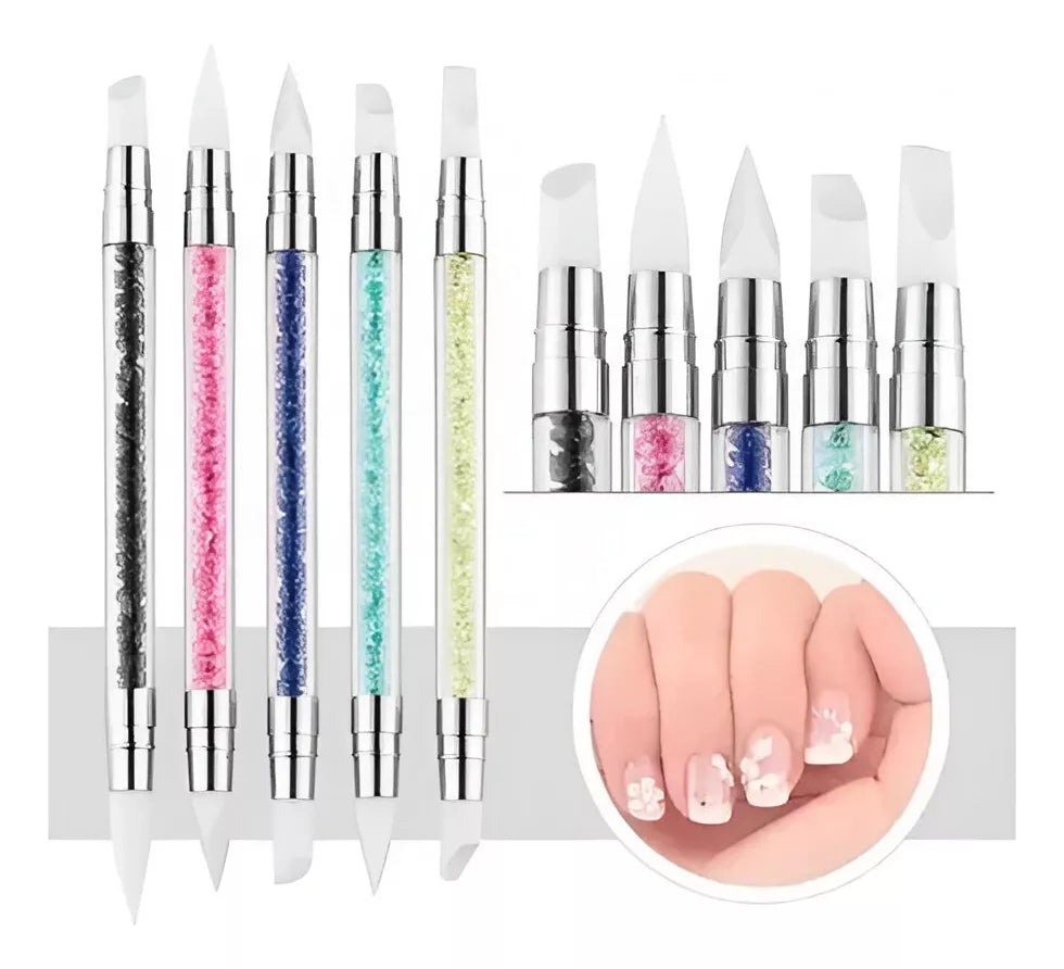 Pincel De Silicona Para Uñas X5 Doble Punta Decoración Nail