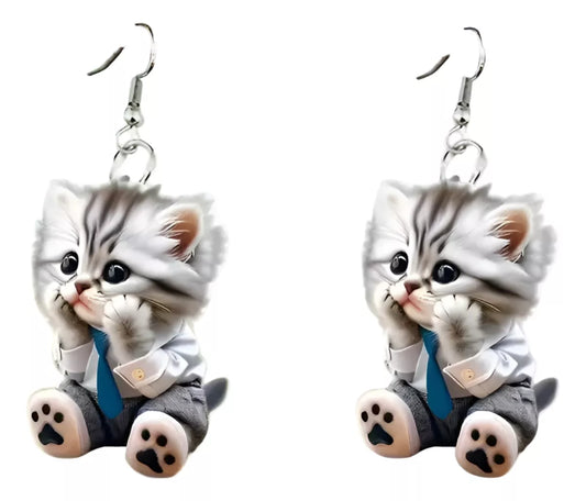 Set X2 Caravanas Forma Gato Gatito Tierno Bebe Acrilico