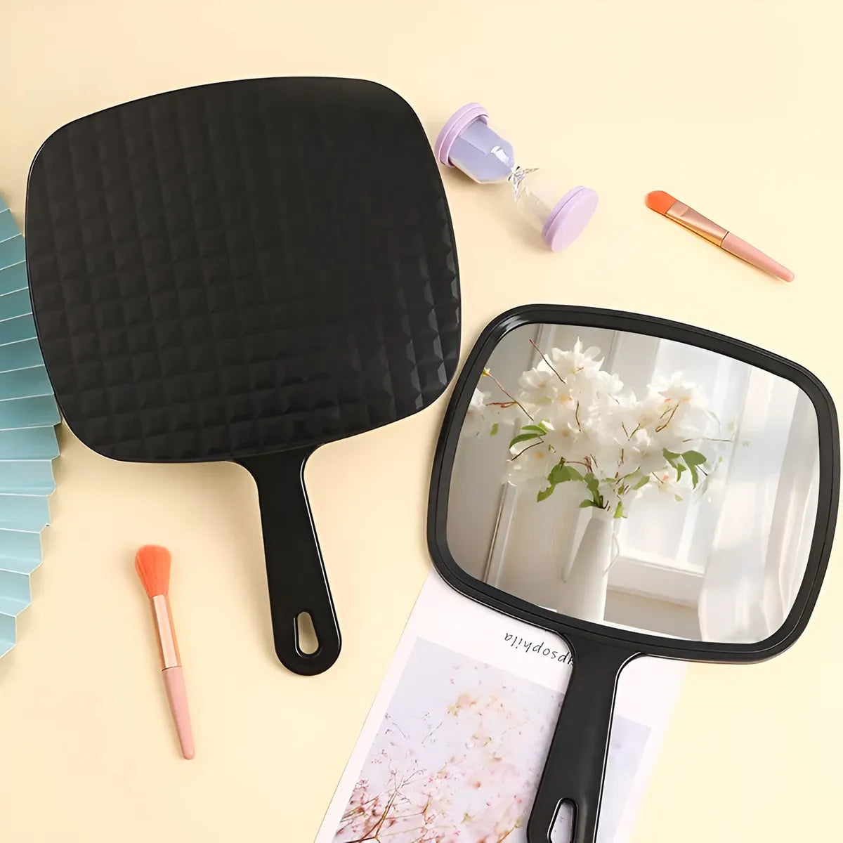 Espejo de mano negro grande ideal tocador maquillaje FEDE ADELANTE 014