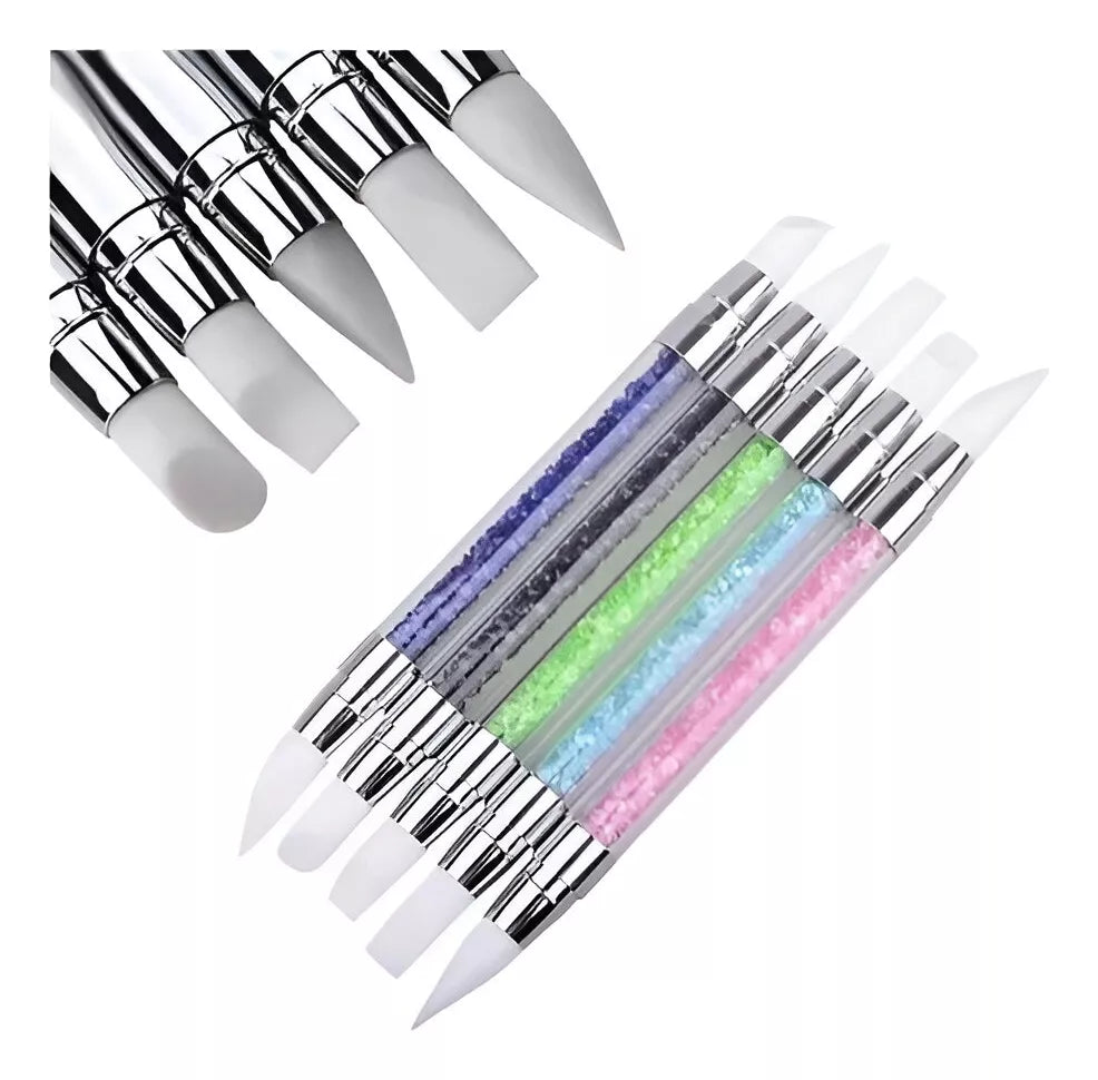 Pincel De Silicona Para Uñas X5 Doble Punta Decoración Nail