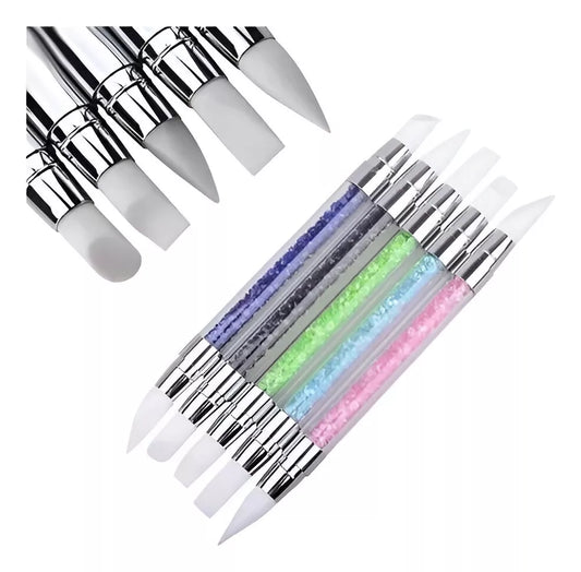 Pincel De Silicona Para Uñas X5 Doble Punta Decoración Nail