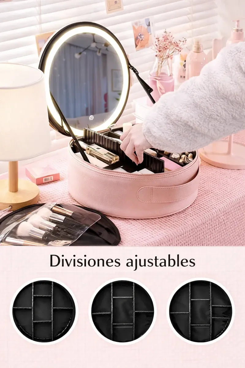 Neceser De Viaje Con Espejo Led Porta Maquillaje Con Manija