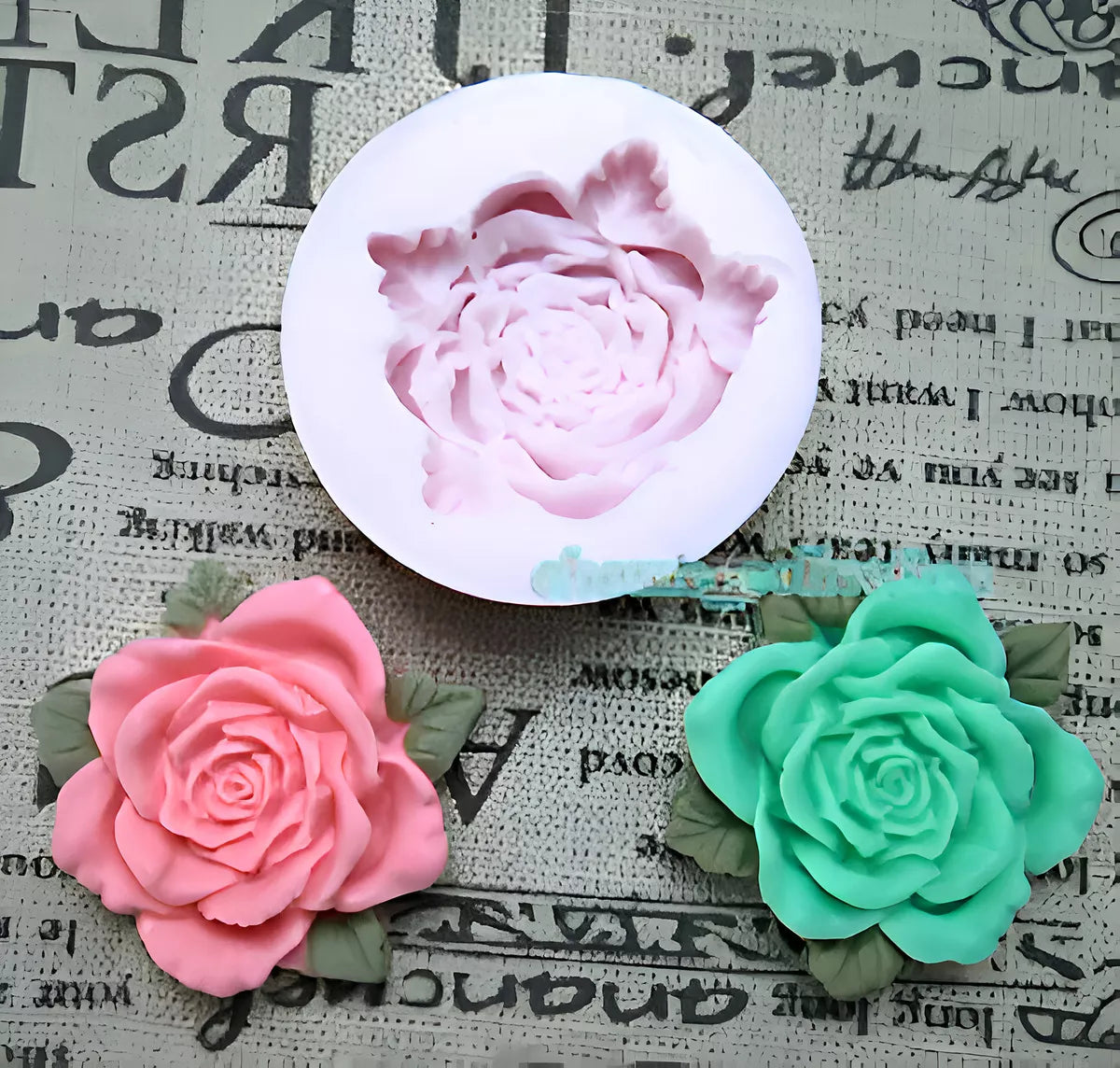 Molde Silicona Rosa Con Hojas Fondant Porcelana Fria Yeso