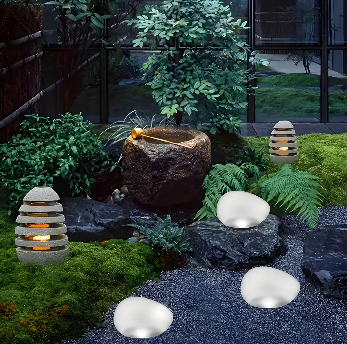 Lampara Solar Vidrio Resiste Agua Para Jardin Efecto Piedra