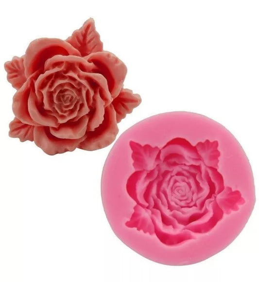 Molde Silicona Rosa Con Hojas Fondant Porcelana Fria Yeso