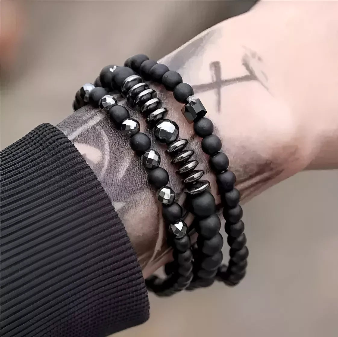 Pulseras Piedra Negra Lava Conjunto 3un