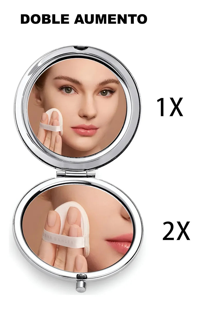 Espejo De Maquillaje De Bolsillo metal O Cartera Para Maquillaje con doble aumento FEDE ADELANTE 03
