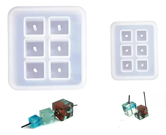 Set 2 Moldes Cubo De Silicona Con Agujero Para Resina Epoxi