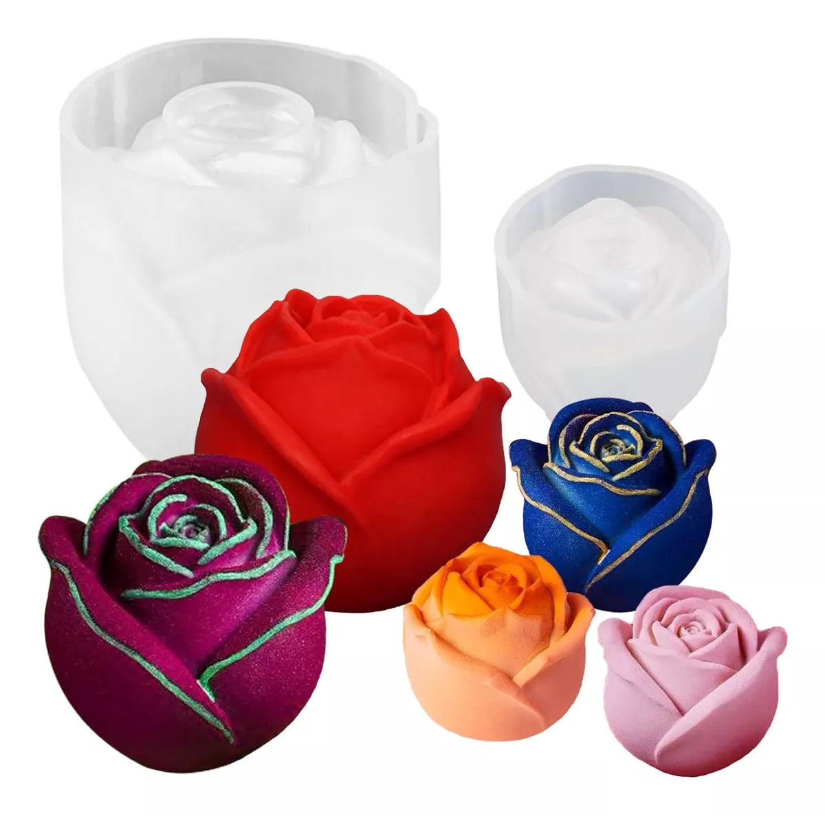 Set de molde de silicona para hacer velas forma rosa Pack x2 unidades