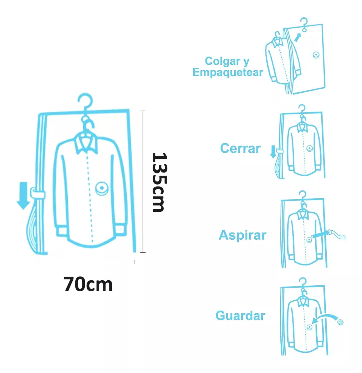 Bolsa Al Vacio Con Percha 70x135cm Ideal Ropa Sacos Buzos