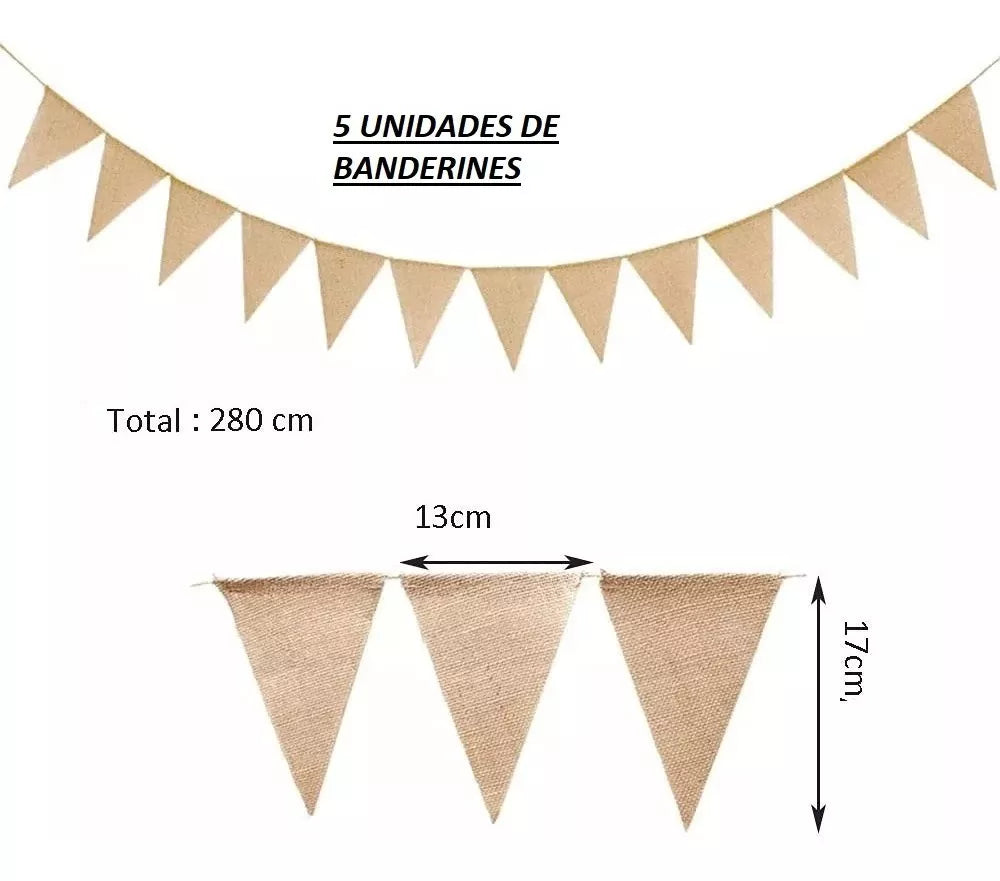 Banderines Guirnalda Arpillera Vintage Fiestas Hogar 2.8m 5u