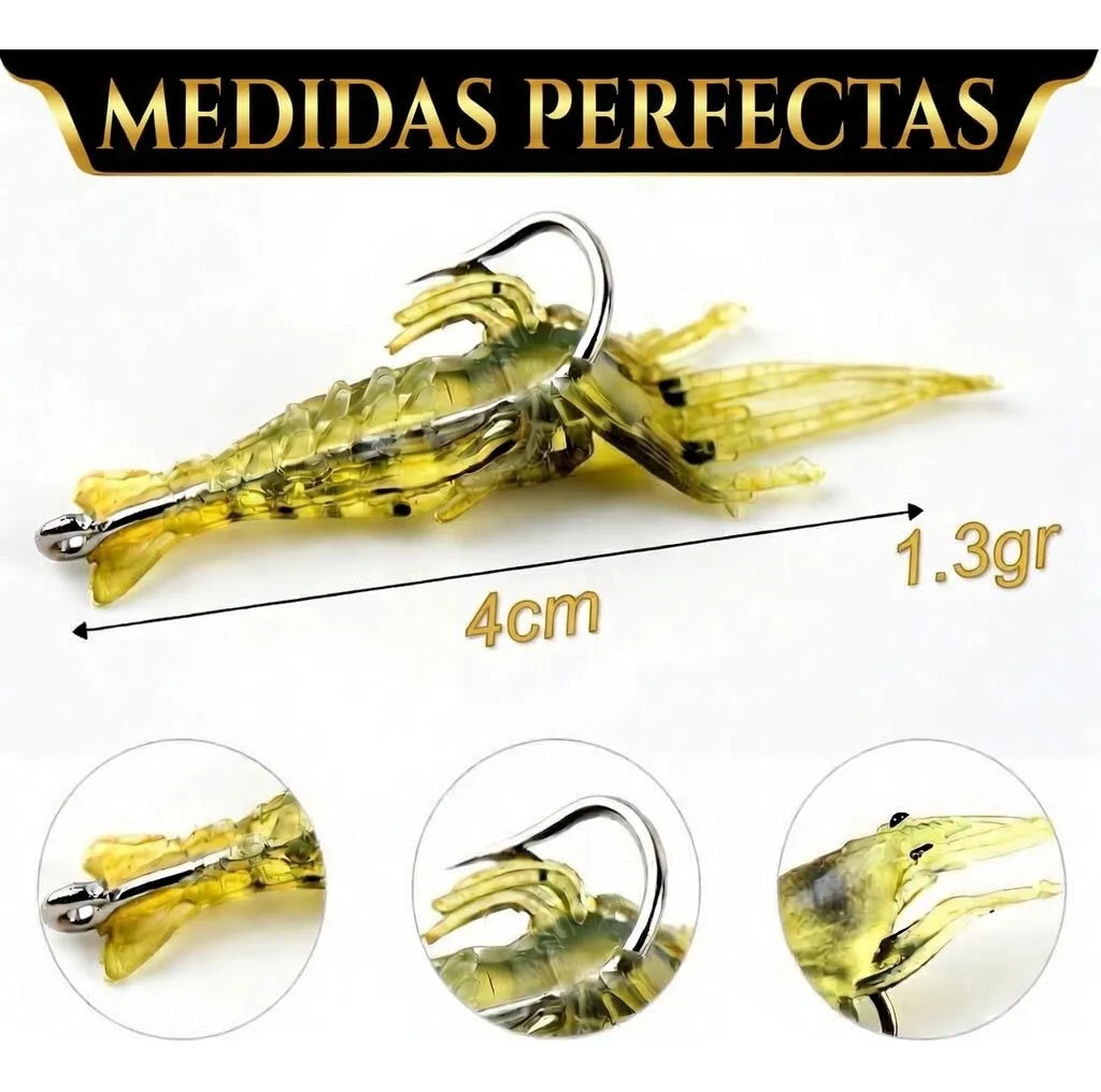 Kit X10 Camaron Fotoluminiscente Con Anzuelo Carnada Pesca