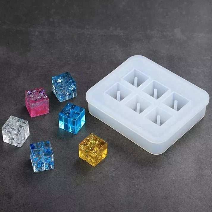Set 2 Moldes Cubo De Silicona Con Agujero Para Resina Epoxi