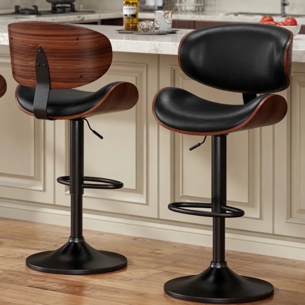 Taburete Banqueta Moderno Con Respaldo Apoya Pies Negro