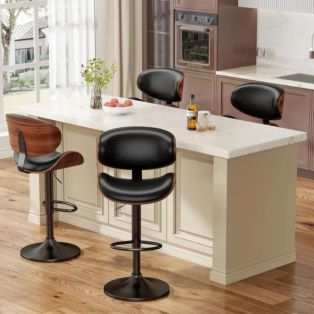 Taburete Banqueta Moderno Con Respaldo Apoya Pies Negro