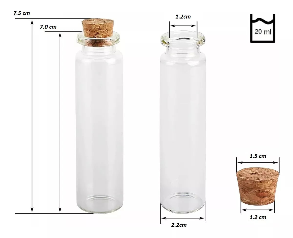 Frasquitos de Vidrio Tapón De Corcho 7.0 Cm X 24 Unidades Artesanías