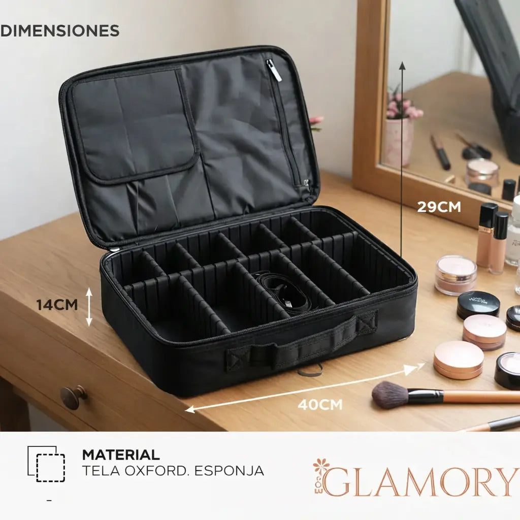 Maletín Bolso Organizador Maquillaje Con Divisores Negro