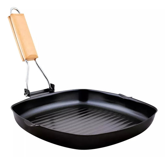 Sartén Plancha Grill Antiadherente Con Mango Madera 28cm